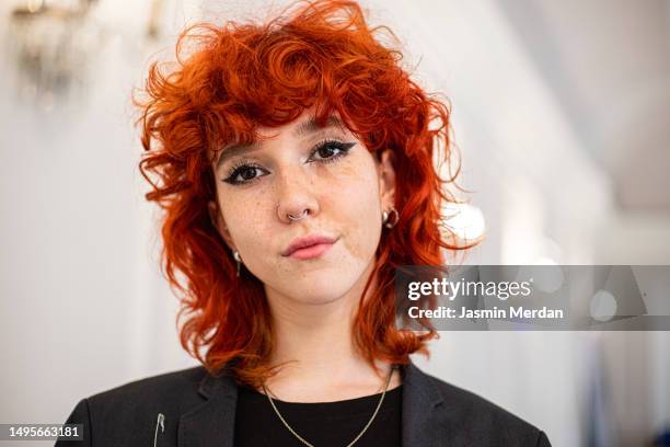 authentic young red hair woman with freckles - wonky fringe stock pictures, royalty-free photos & images