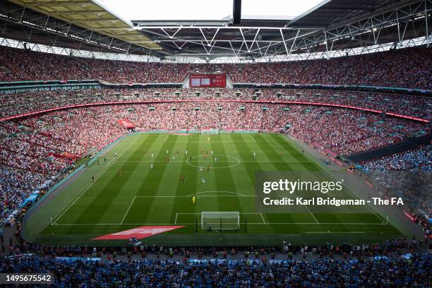 General view inside the stadium during the Emirates FA Cup Final between Manchester City and Manchester United at Wembley Stadium on June 03, 2023 in...