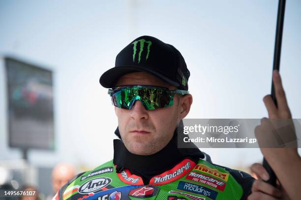 Jonathan Rea of Great Britain and Kawasaki Racing Team WorldSBK prepares to start on the grid during the Superbike race 1 during the WorldSBK Round 5...