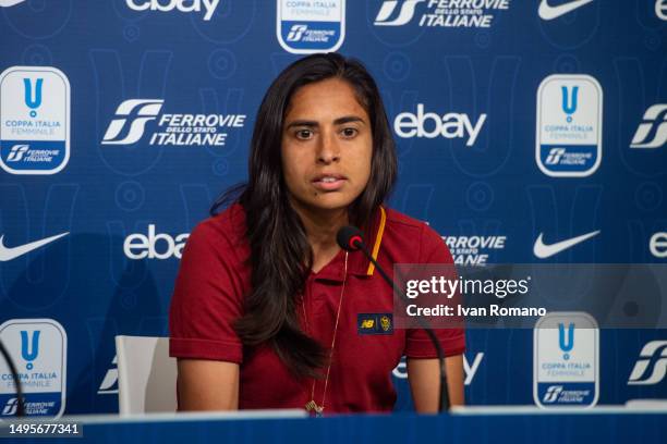 Andressa Alves Da Silva speaks to the media in the press conference prior to the women's Coppa Italia 2022/23 final match between Juventus FC and AS...