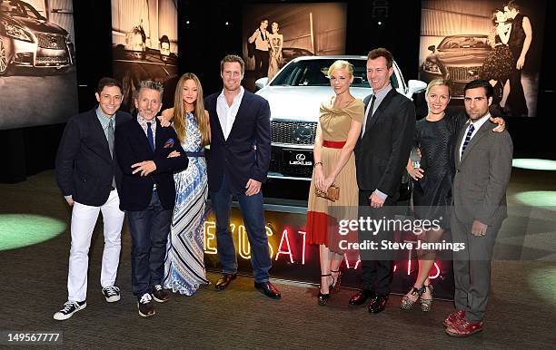Jonathan Adler, Simon Doonan, Devon Aoki, James Bailey, Jaime King, Kyle Newman, Brady Cunningham and Jason Schwartzman pose in front of the Lexus...