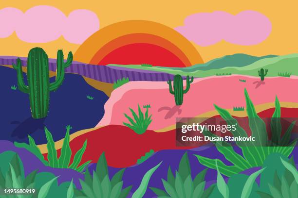 stockillustraties, clipart, cartoons en iconen met sunset in the desert far far away - het zuidwesten van de verenigde staten