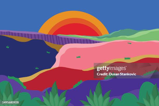 ilustraciones, imágenes clip art, dibujos animados e iconos de stock de mágica puesta de sol en la distancia - far west