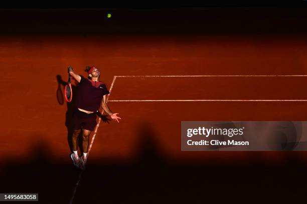 Taylor Fritz of United States serves against Francisco Cerundolo of Argentina during the Men's Singles Third Round Match on Day Seven of the 2023...