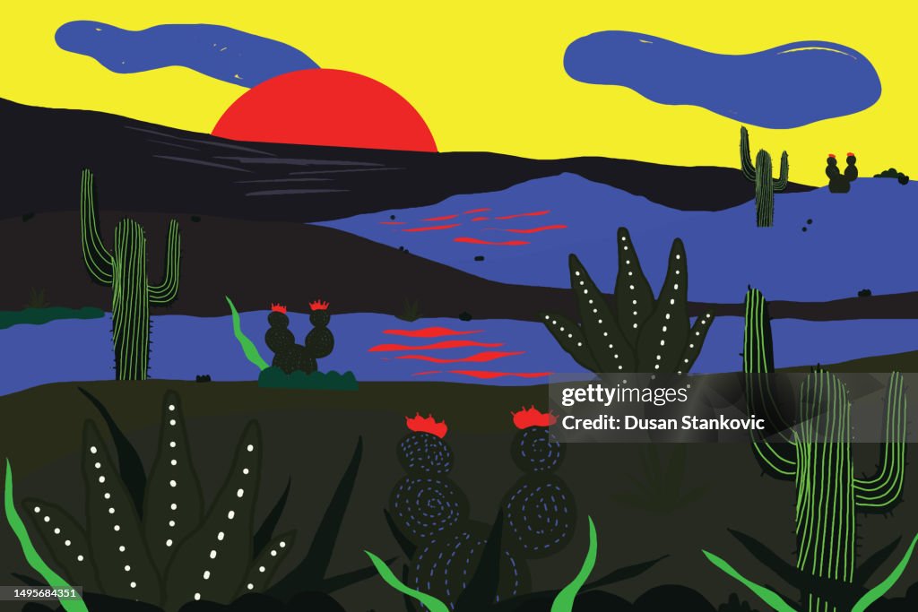 Lost somewhere in the desert with sunset