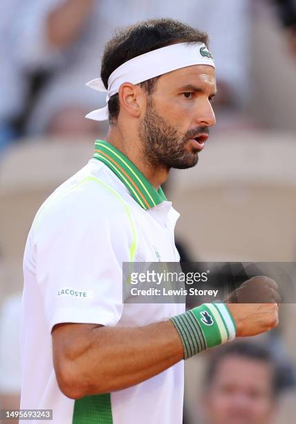 Grigor Dimitrov of Bulgaria celebrates a point against Daniel Altmaier of Germany during the Men's Singles Third Round Match on Day Seven of the 2023...
