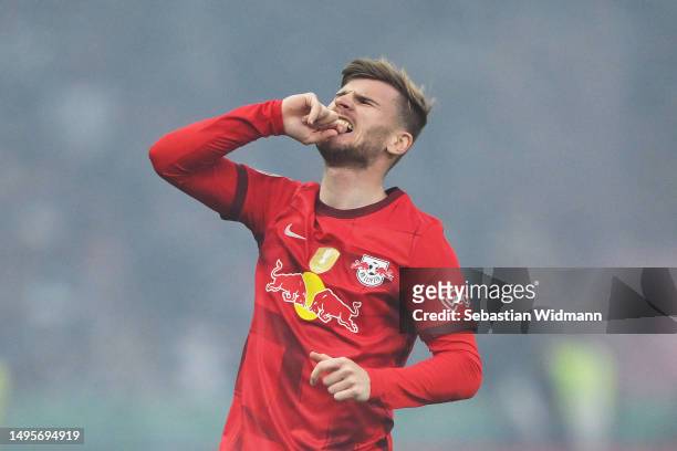 Timo Werner of RB Leipzig reacts during the DFB Cup final match between RB Leipzig and Eintracht Frankfurt at Olympiastadion on June 03, 2023 in...