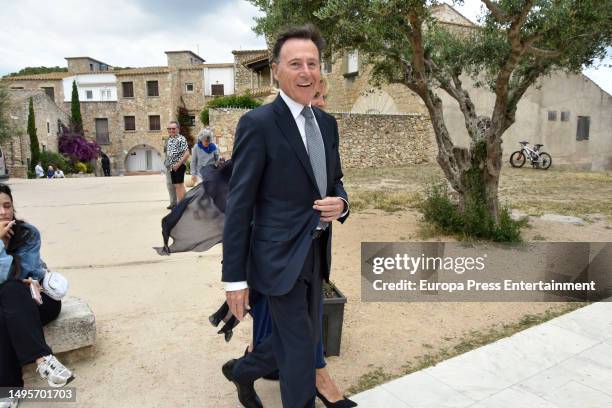 Matias Prats and Ruth Izcue are seen arriving to the church for Prats' son's wedding on June 3, 2023 in Sant Marti d'Empuries, Catalonia, Spain.