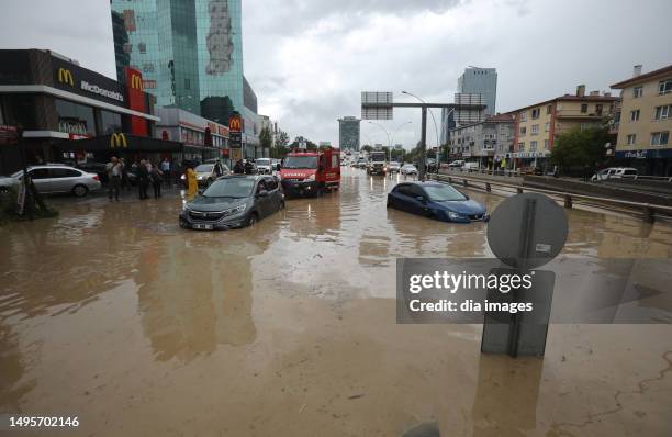 Streets flood after heavy rain in Ankara on June 3, 2023 in Ankara, Türkiye.