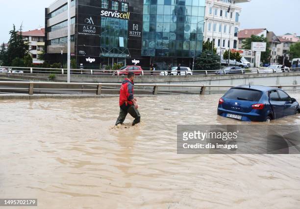 Streets flood after heavy rain in Ankara on June 3, 2023 in Ankara, Türkiye.