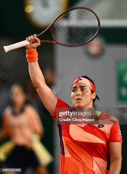 Ons Jabeur of Tunisia celebrates winning match point against Olga Danilovic of Serbia during the Women's Singles Third Round Match on Day Seven of...