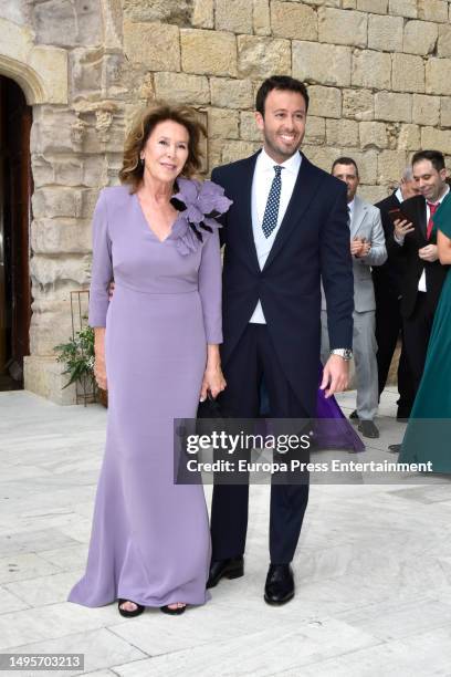 Matias Prats Jr. Arriving with his mother, Maite Chacon, are seen arriving to the church for his wedding on June 3, 2023 in Sant Marti d'Empuries,...