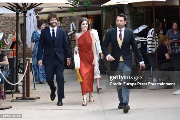 Journalist Marc Caldero is seen arriving to the church for the wedding on June 3, 2023 in Sant Marti d'Empuries, Catalonia, Spain.