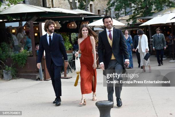 Journalist Marc Caldero is seen arriving to the church for the wedding on June 3, 2023 in Sant Marti d'Empuries, Catalonia, Spain.