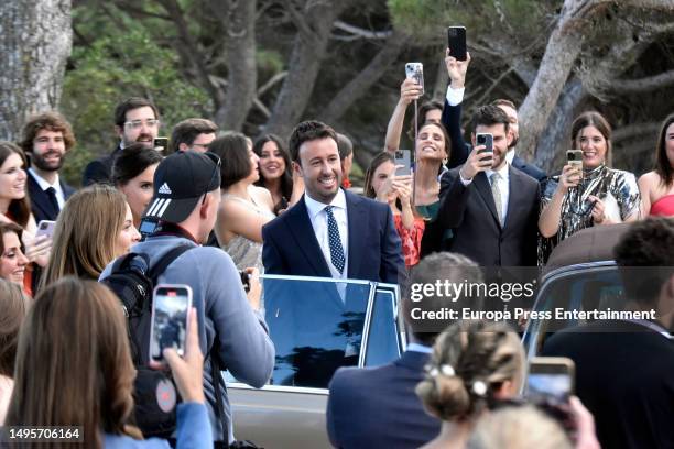 Matias Prats Jr. Is seen leaving the church after their wedding on June 3, 2023 in Sant Marti d'Empuries, Catalonia, Spain.