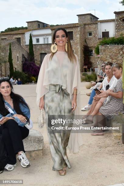 Journalist Ana Cuesta is seen arriving to the church for the wedding on June 3, 2023 in Sant Marti d'Empuries, Catalonia, Spain.
