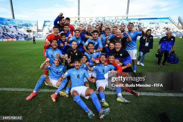 Players of Israel celebrate following the team's victory in the FIFA U-20 World Cup Argentina 2023 Quarter Finals match between Israel and Brazil at...