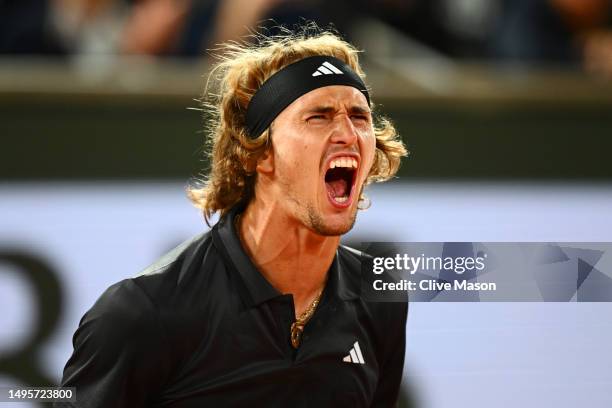 Alexander Zverev of Germany celebrates winning match point against Frances Tiafoe of United States during the Men's Singles Third Round Match on Day...