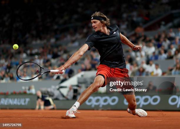 Alexander Zverev of Germany plays a backhand against Frances Tiafoe of United States during the Men's Singles Third Round Match on Day Seven of the...