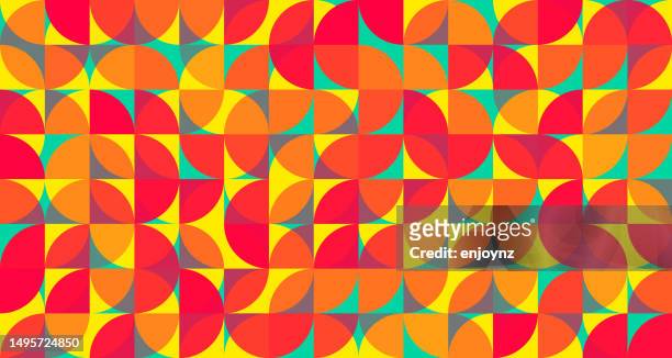 ilustrações de stock, clip art, desenhos animados e ícones de seamless colorful bauhaus retro pattern background wallpaper - funky