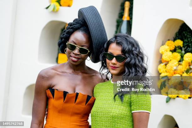 Danai Gurira and Simone Ashley attend the 2023 Veuve Clicquot Polo Classic at Liberty State Park on June 03, 2023 in Jersey City, New Jersey.