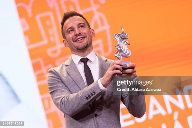 Alejandro Amenabar receives an award during the opening ceremony of Alicante Film Festival 2023 at Teatro Principal de Alicante on June 03, 2023 in...