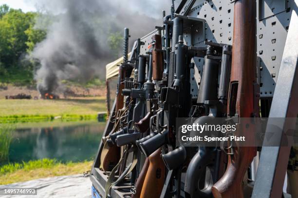 Guns are displayed as gun enthusiasts attend the annual Machine Gun Shoot sponsored by Shooters Gauntlet on June 03, 2023 in Monroe, Pennsylvania....