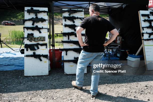 Gun enthusiasts attend the annual Machine Gun Shoot sponsored by Shooters Gauntlet on June 03, 2023 in Monroe, Pennsylvania. The shoot, which has...