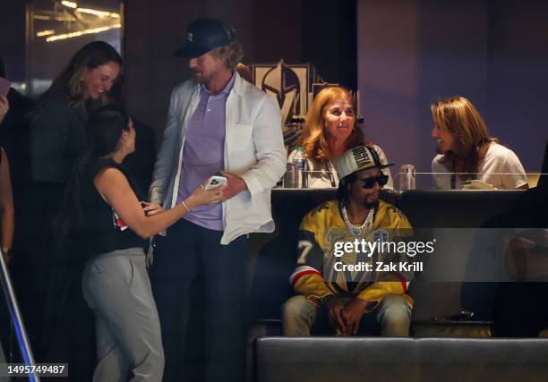 Owen Wilson and Lil Jon are seen in attendance during Game One of the 2023 NHL Stanley Cup Final between the Vegas Golden Knights and the Florida...