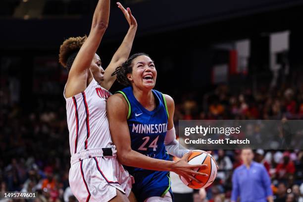 Napheesa Collier of the Minnesota Lynx drives to the basket against Tianna Hawkins of the Washington Mystics during the second half of the game at...