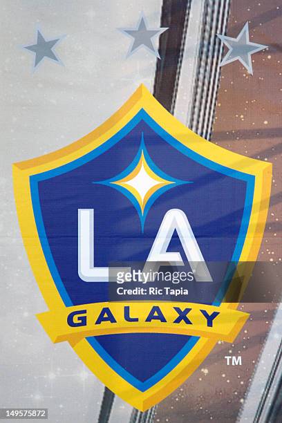 Los Angeles Galaxy logo during the international friendly match against Tottenham Hotspur at The Home Depot Center on July 24, 2012 in Carson,...
