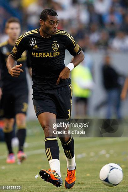 David Junior Lopes of Los Angeles Galaxy passes the ball during the international friendly match against Tottenham Hotspur at The Home Depot Center...