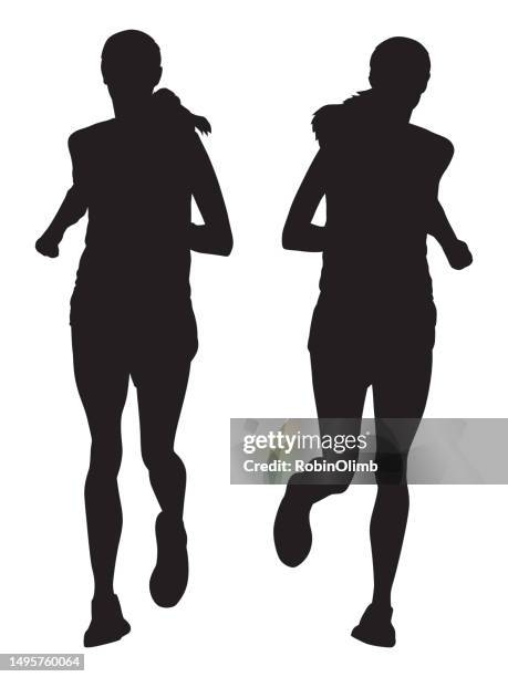 ilustraciones, imágenes clip art, dibujos animados e iconos de stock de siluetas de mujer corriendo - runner frontal
