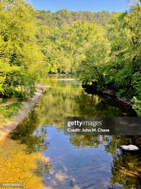 man fishing in town creek, maryland (usa) - chesapeake and ohio canal national park stock pictures, royalty-free photos & images