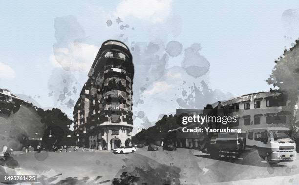 ancient residential building at shanghai city--wukang building - old shanghai stock pictures, royalty-free photos & images