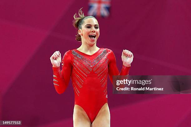 Mc Kayla Maroney of the United States of America celebrates her performance on the vault in the Artistic Gymnastics Women's Team final on Day 4 of...