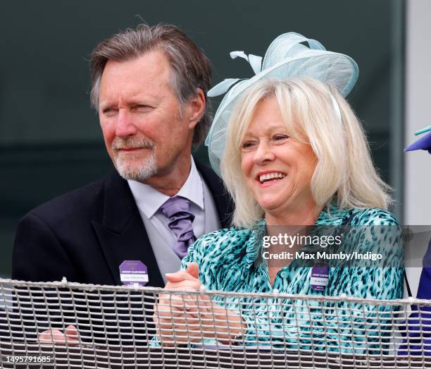 Lance Tankard and Sue Barker watch the racing as they attend 'Derby Day' of The Derby Festival 2023 at Epsom Downs Racecourse on June 3, 2023 in...
