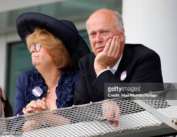 Sue Grayling and Chris Grayling attend 'Derby Day' of The Derby Festival 2023 at Epsom Downs Racecourse on June 3, 2023 in Epsom, England.