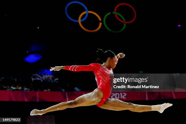 Gabrielle Douglas of the United States of America competes on the balance beam in the Artistic Gymnastics Women's Team final on Day 4 of the London...