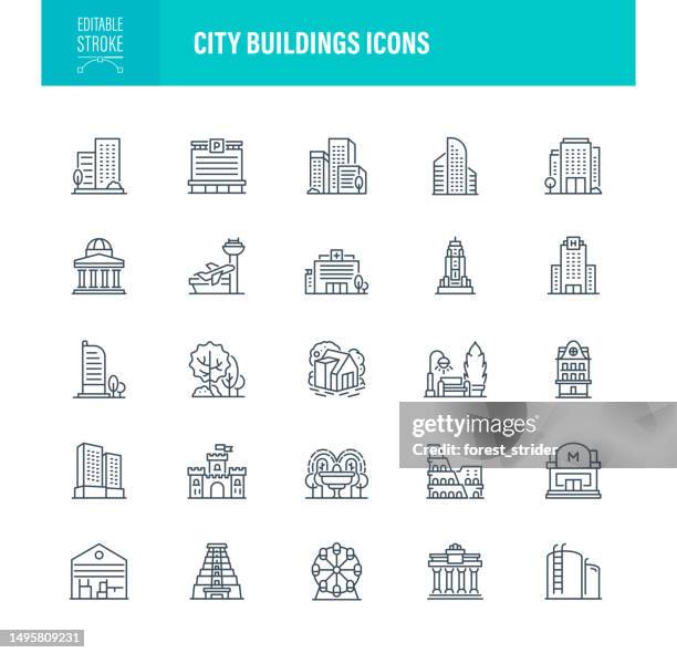 city building icons editable stroke - district icon stock illustrations