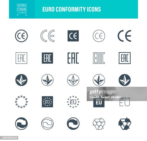 illustrations, cliparts, dessins animés et icônes de icônes de conformité euro trait modifiable - lettre e