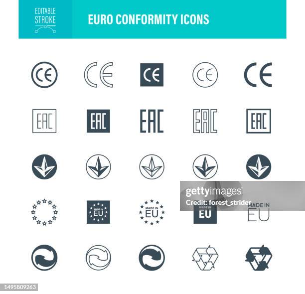ilustrações de stock, clip art, desenhos animados e ícones de euro conformity icons editable stroke - certification-icon