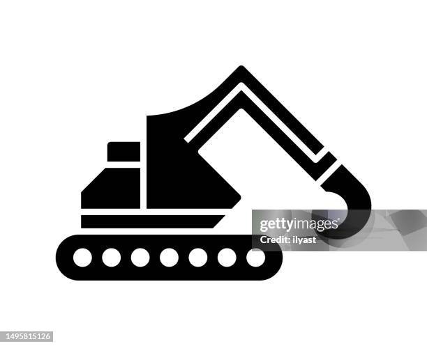 excavator black filled vector icon - tractor repair stock illustrations