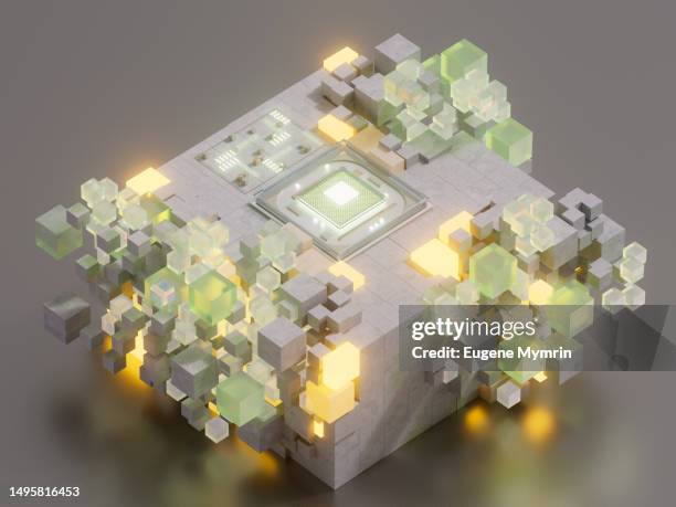 abstract data cubes connection. cloud technology, big data, artificial intelligence concepts - blockchain isometric stock pictures, royalty-free photos & images