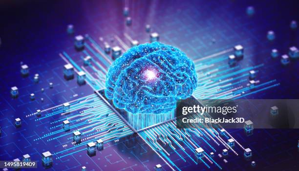 digital mind. brain artificial intelligence concept - halfgeleider stockfoto's en -beelden