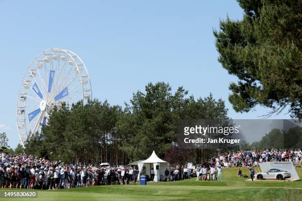 Paul Waring of England plays his tee shot on the 1st hole on Day Four of the Porsche European Open at Green Eagle Golf Course on June 04, 2023 in...