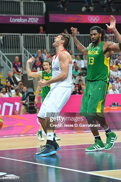 Of Great Britain against Brazil at the Olympic Park Basketball Arena during the London Olympic Games on July 31, 2012 in London, England. NOTE TO...