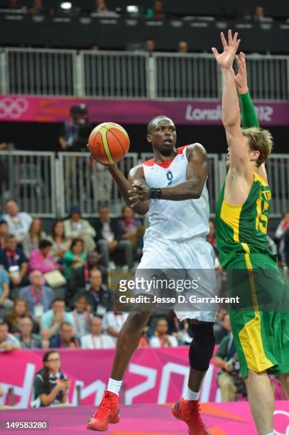 Of Great Britain against Brazil at the Olympic Park Basketball Arena during the London Olympic Games on July 31, 2012 in London, England. NOTE TO...