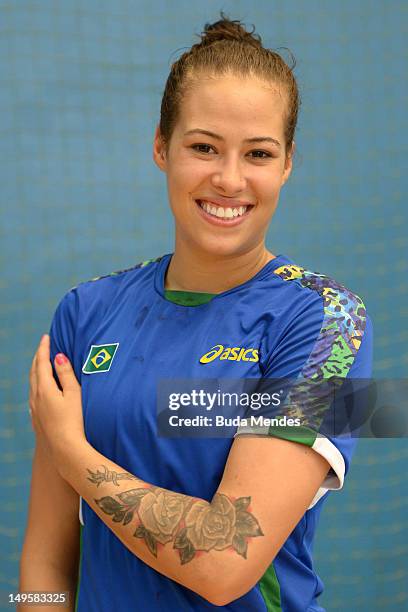 Fernanda Franca poses for a picture during a Brazilian Olympic Handball team training session at Crystal Palace on July 31, 2012 in London, England.