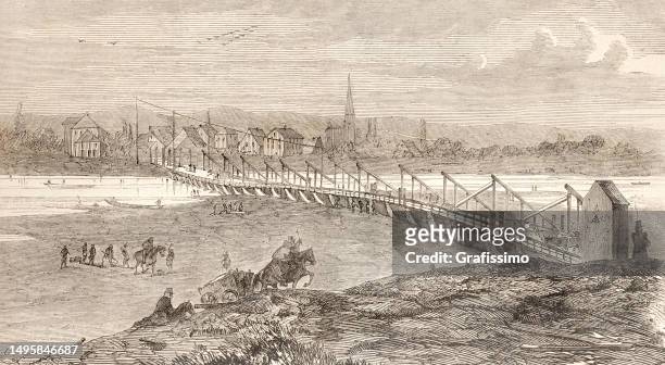 bildbanksillustrationer, clip art samt tecknat material och ikoner med bridge at kehl over river rhin at strasbourg 1858 - 1858